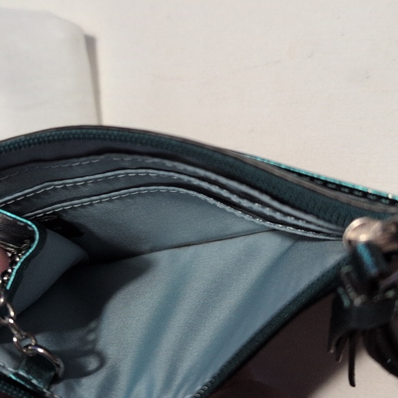 Coach Metallic Teal And Silver Leather Wallet/Card Holder With Keyring - Picture 6 of 10